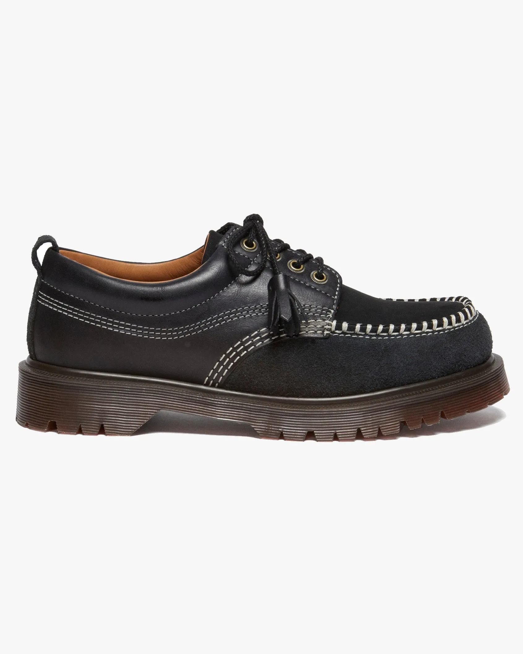 Dr Martens Archive Lowell 4-Eye Moc Toe Shoe - Black Kinsley Tumble / Buttersoft Nubuck / Hairy Suede