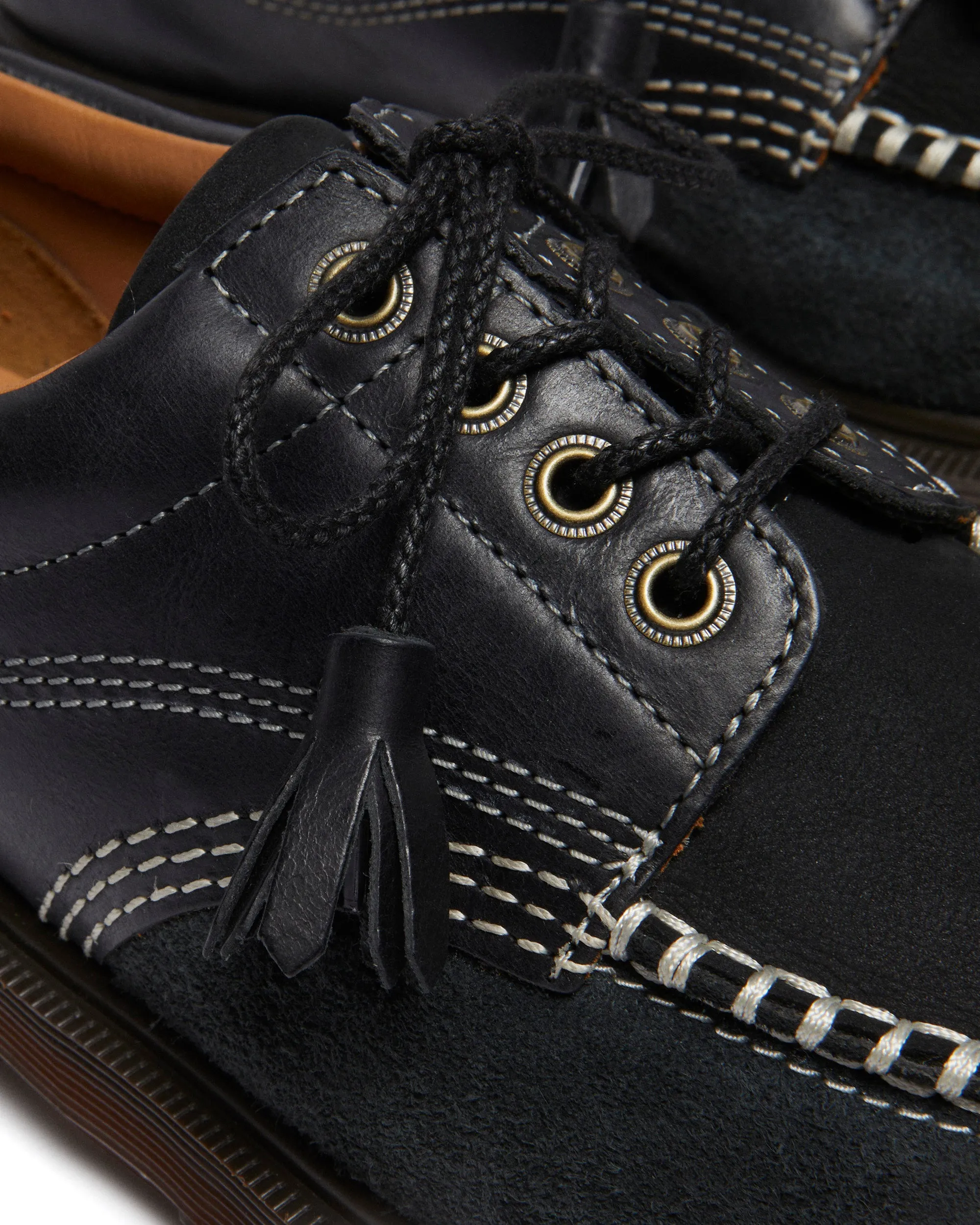 Dr Martens Archive Lowell 4-Eye Moc Toe Shoe - Black Kinsley Tumble / Buttersoft Nubuck / Hairy Suede