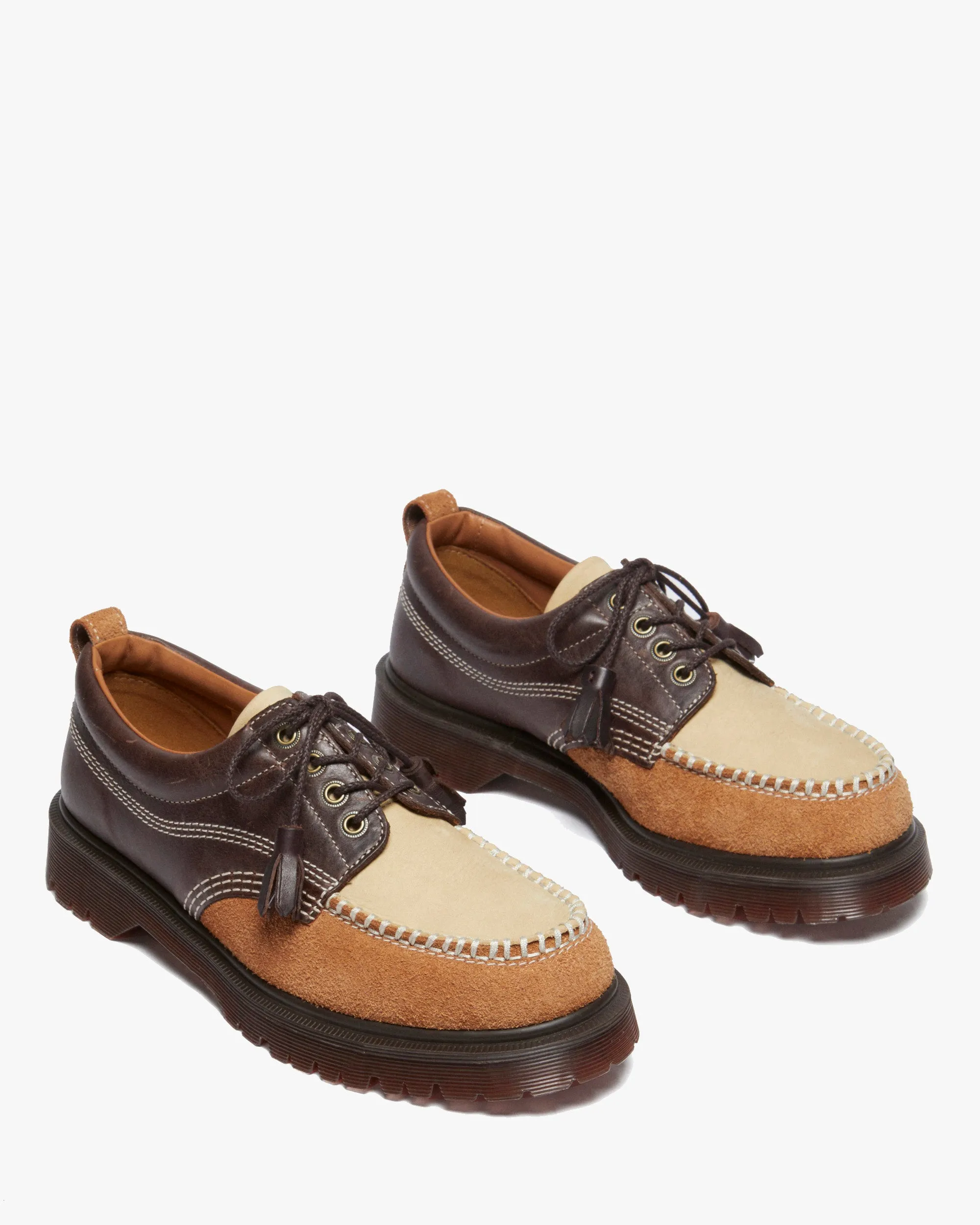 Dr Martens Archive Lowell 4-Eye Moc Toe Shoe - Dark Brown Kinsley Tumble / Buttersoft Nubuck / Hairy Suede