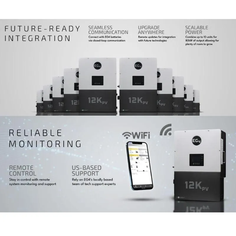 EG4 12kPV Hybrid Inverter | 12000W Input | 8000W Output | 120/240V Split Phase | RSD | All-In-One Hybrid Solar Inverter