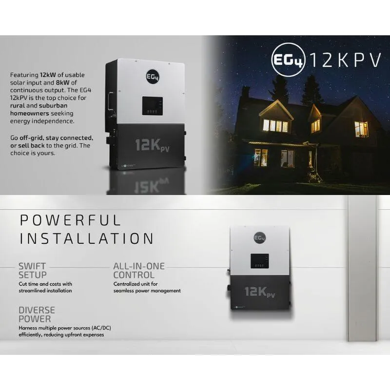EG4 12kPV Hybrid Inverter | 12000W Input | 8000W Output | 120/240V Split Phase | RSD | All-In-One Hybrid Solar Inverter