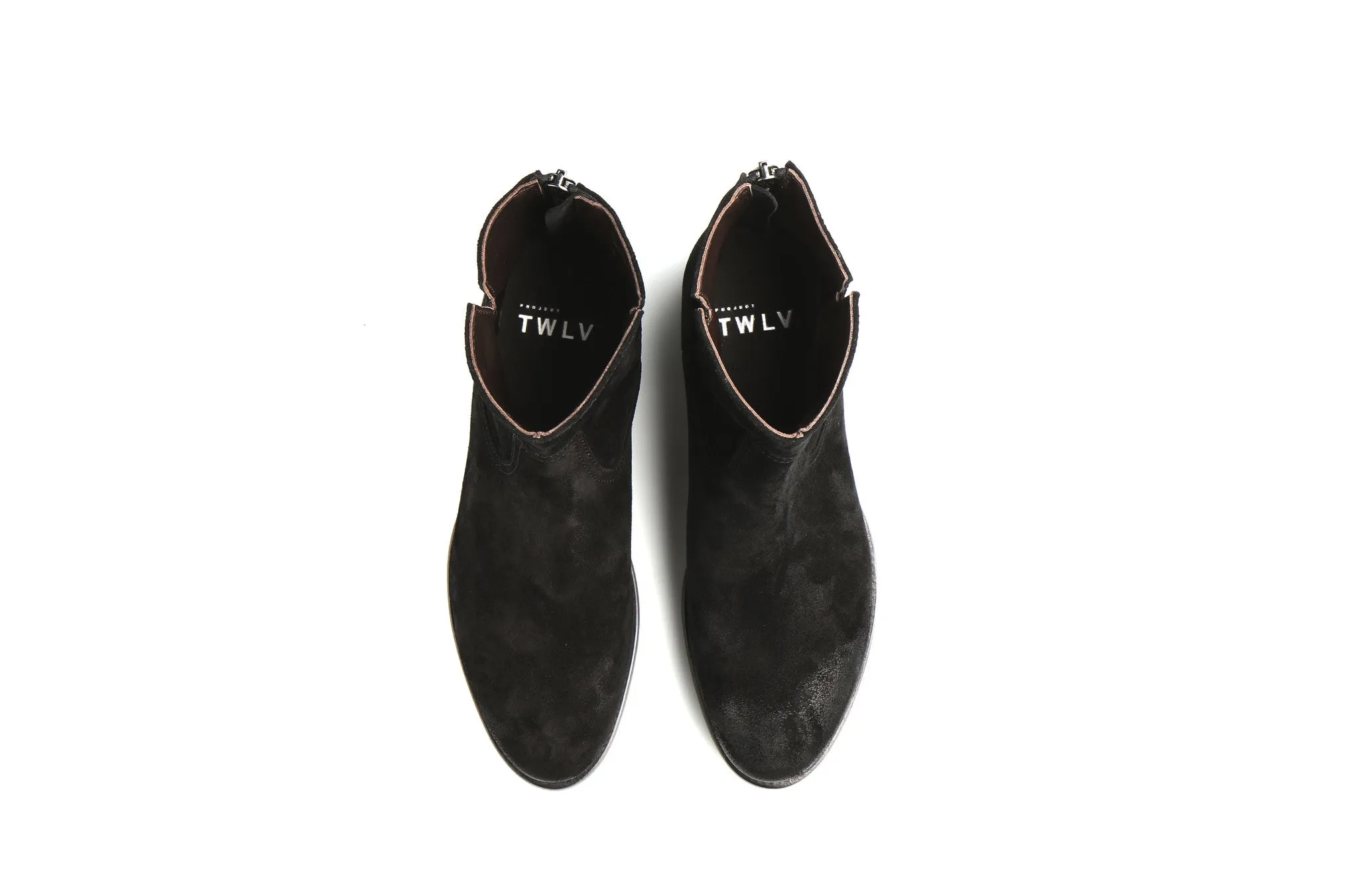 Flame Black Suede Leather Zipper Boots