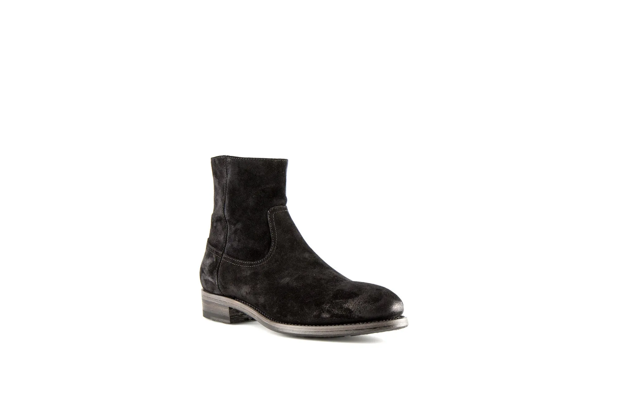Flame Black Suede Leather Zipper Boots