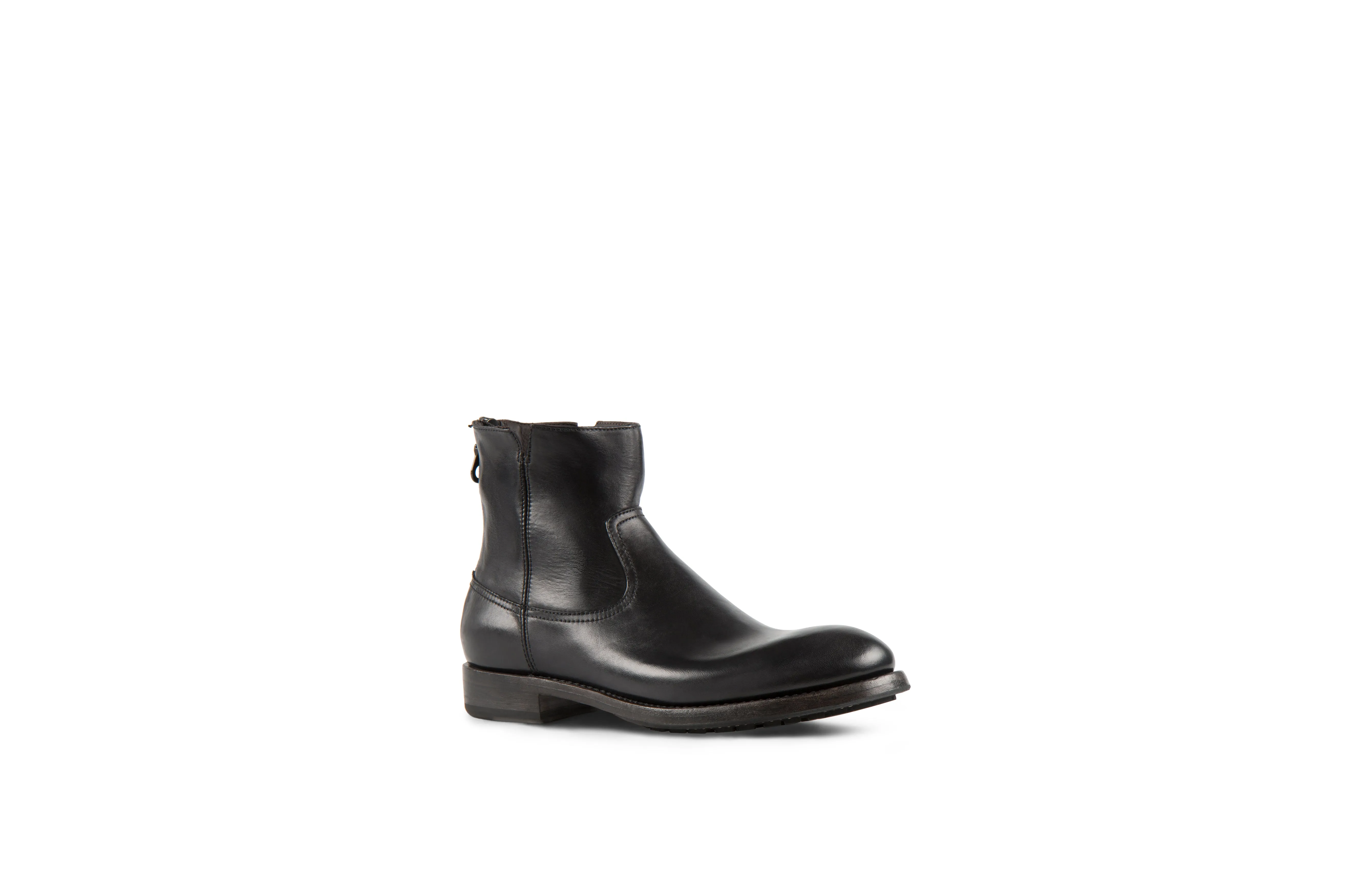 Flame Black Washed Cordovan Leather Zipper Boots