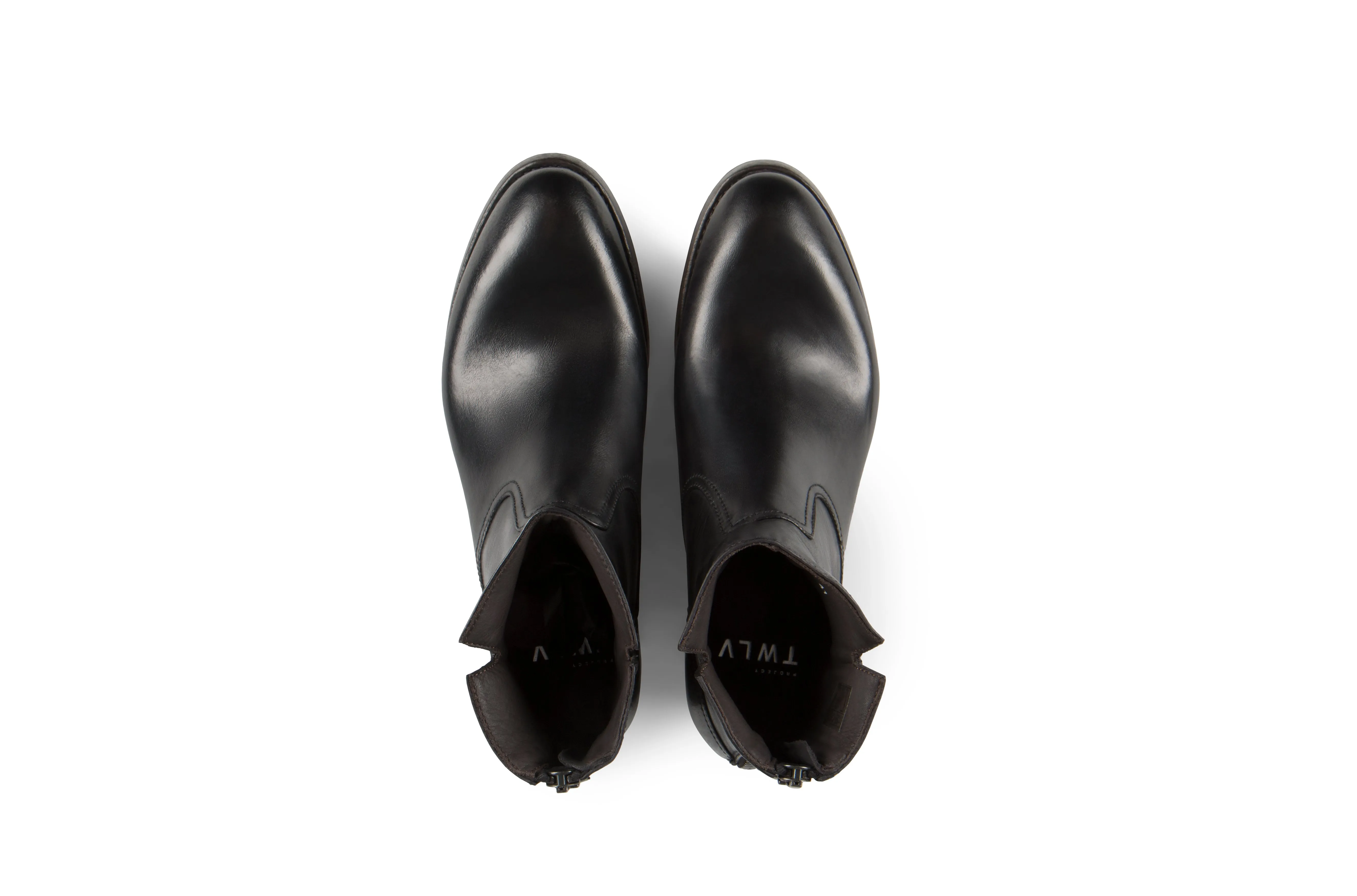 Flame Black Washed Cordovan Leather Zipper Boots