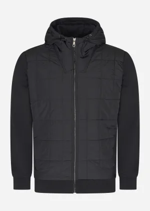Hybrid quilted zip through hoodie - jet black