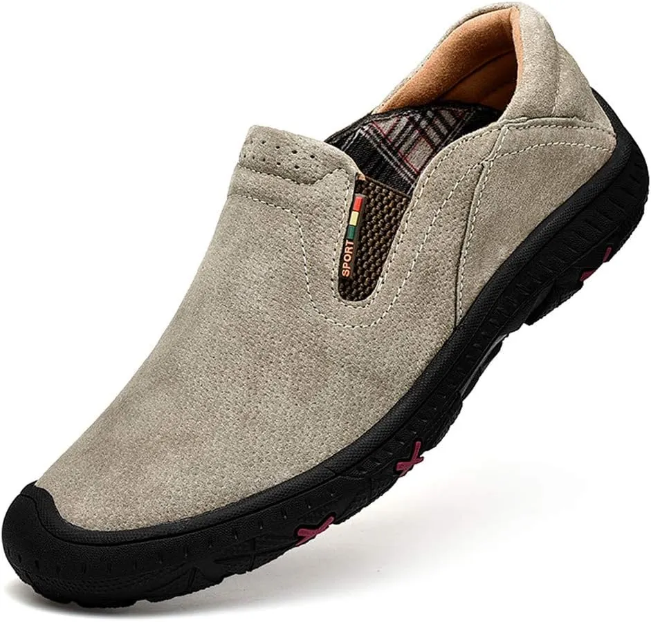 LEADER SHOW Men's Slip On Hiking Shoes Outdoor Walking Shoes Casual Comfortable Loafers
