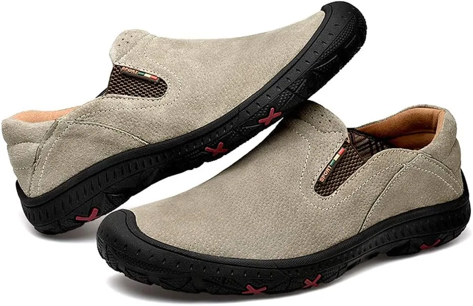LEADER SHOW Men's Slip On Hiking Shoes Outdoor Walking Shoes Casual Comfortable Loafers