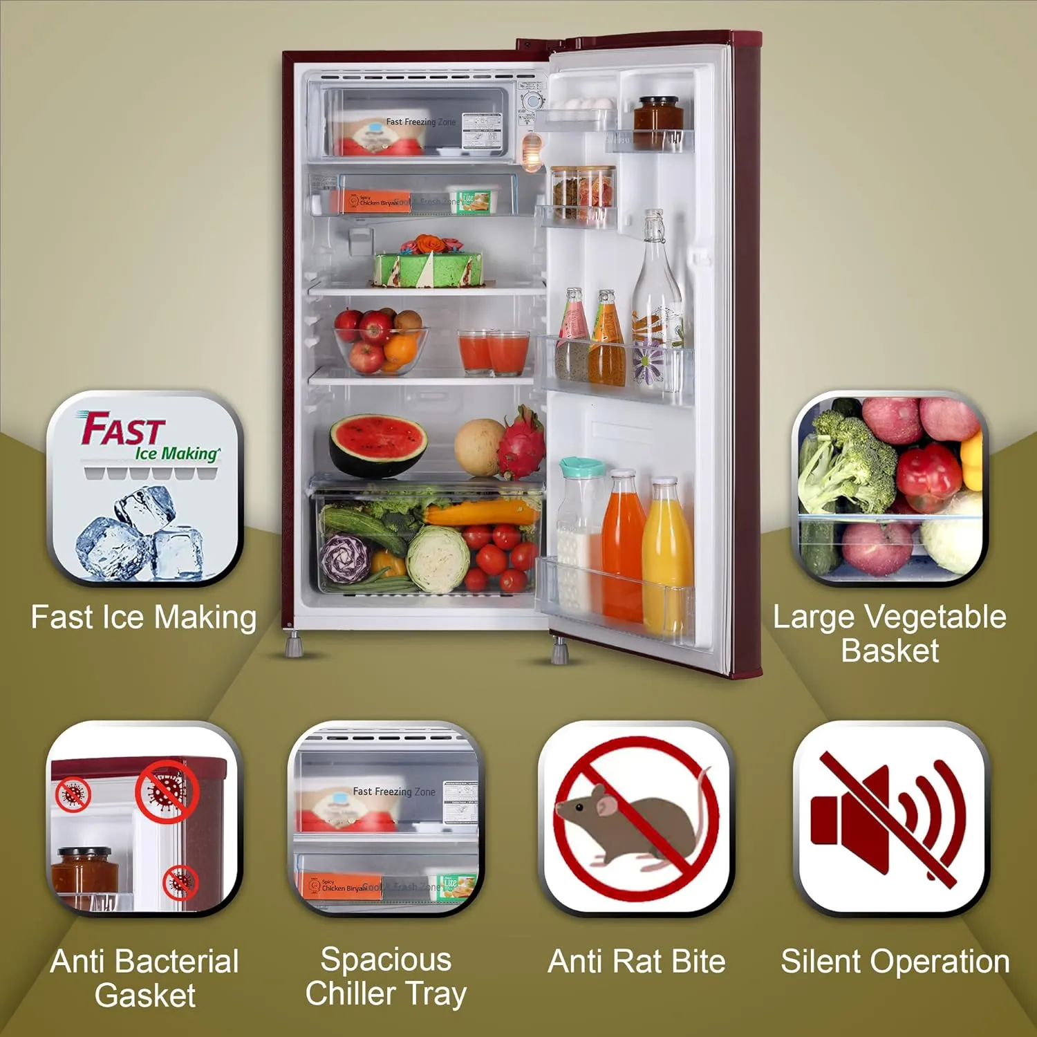 LG GL-B199OSED 185 L 3 Direct-Cool Single-Door Refrigerator ( Scarlet Euphoria, Fastest Ice Making)
