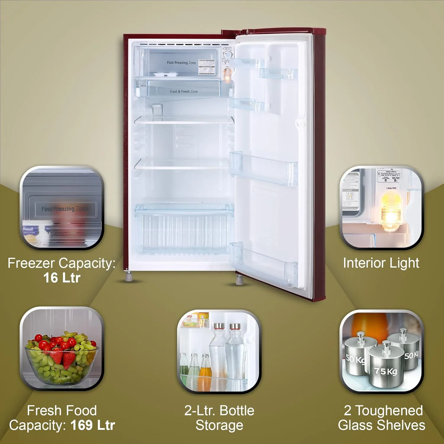 LG GL-B199OSED 185 L 3 Direct-Cool Single-Door Refrigerator ( Scarlet Euphoria, Fastest Ice Making)