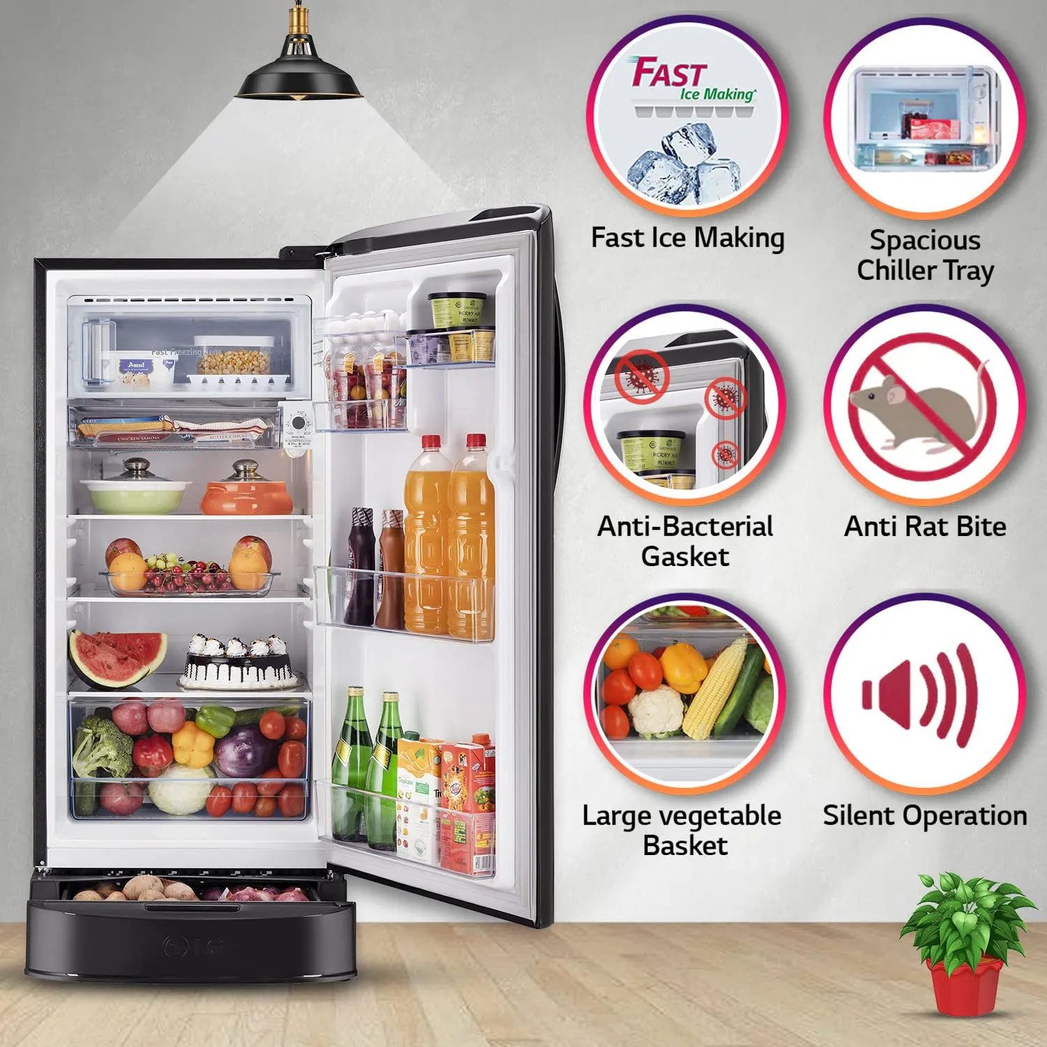 LG GL-D211HESZ 201 L 5 Star Direct-Cool Inverter Single Door Refrigerator ( Ebony Sheen, Base Stand with Drawer & Smart Connect, Gross Volume- 204 Ltr.)