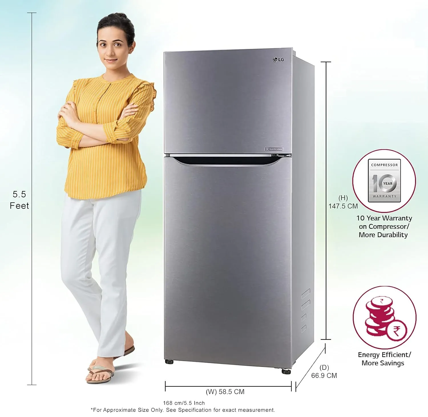 LG GL-N292DDSY 260 L 2 Star Inverter Frost-Free Double Door Refrigerator ( Dazzle Steel )