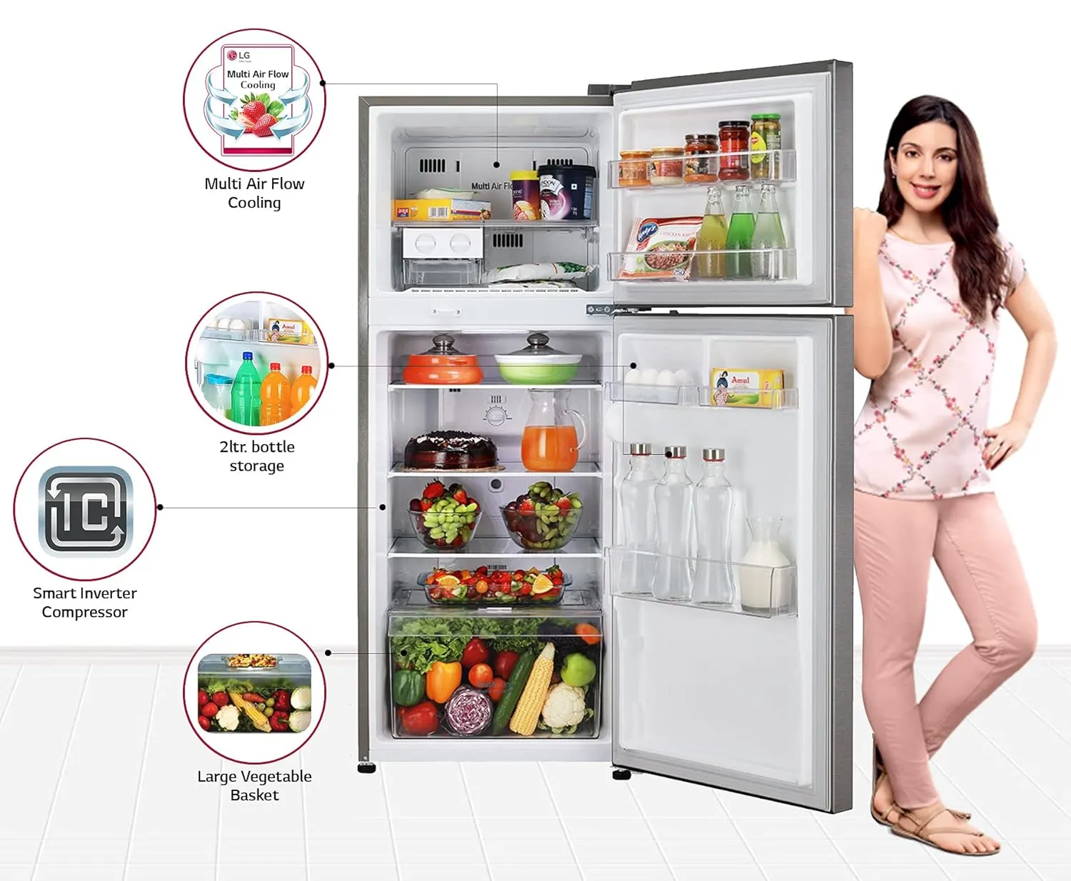 LG GL-N292DDSY 260 L 2 Star Inverter Frost-Free Double Door Refrigerator ( Dazzle Steel )