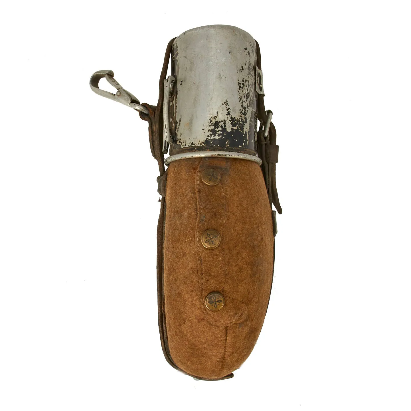 Original German WWII Lot of 2 Aluminum M31 Canteens with Large Aluminum Cups and Belt Straps