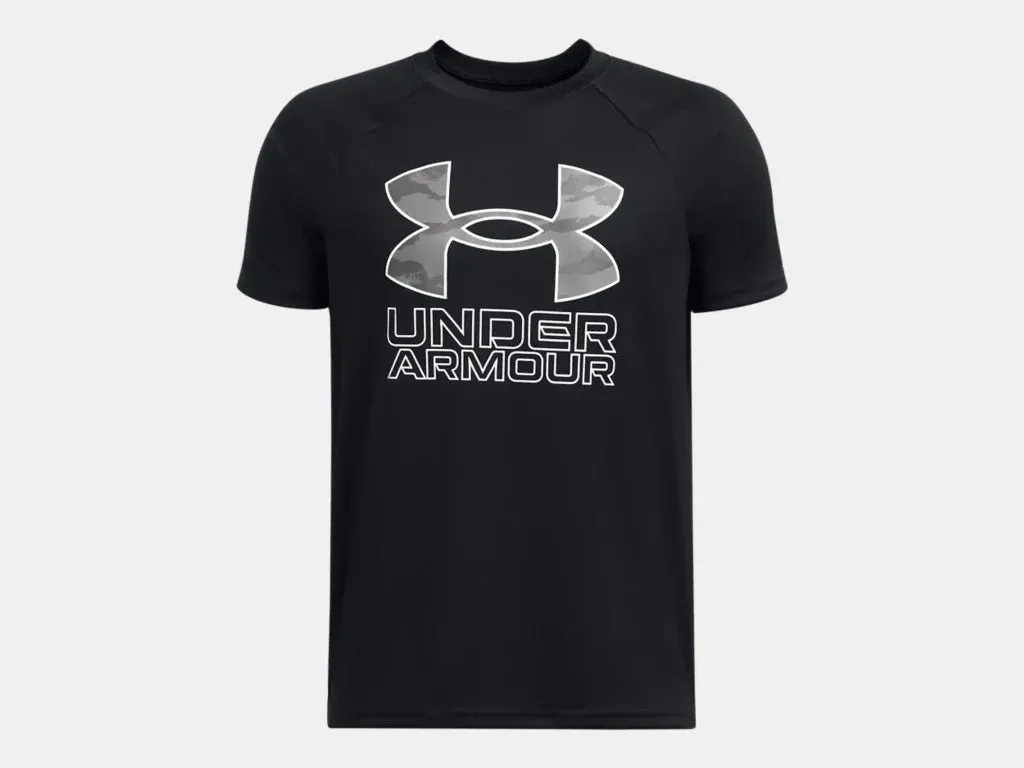 Under Armour Boys Black Tech Hybrid Print SS Tshirt
